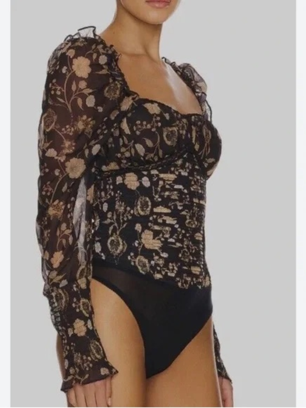Free People Brunch Floral Print Date Bodysuit Sz XS Bohemian Chic - Picture 3 of 13